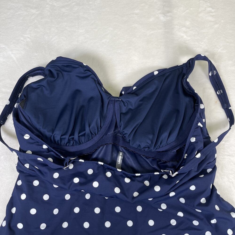 Lands End Tankini Top Navy & White Polka Dot Underwire Bra Adjust. Straps Sz. 16 - Picture 7 of 10